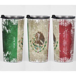 Mexican Flag Grunge Insulated Straight Skinny Travel Tumbler Mug - 20 oz